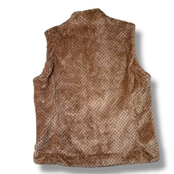 Carmen Marc Valvo NWOT Toasted Chestnut Faux Fur Gold Zipper Trim Vest XL - Picture 7 of 8